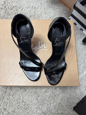 Christian Louboutin Astridal 100 Black Patent ankle strap heel pump